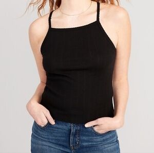 Old Navy Ribbed High-Neck Tank Top - Black, Size Medium